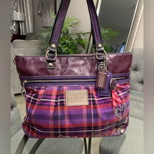 Coach poppy #15886 purple and pink plaid Tote bag
